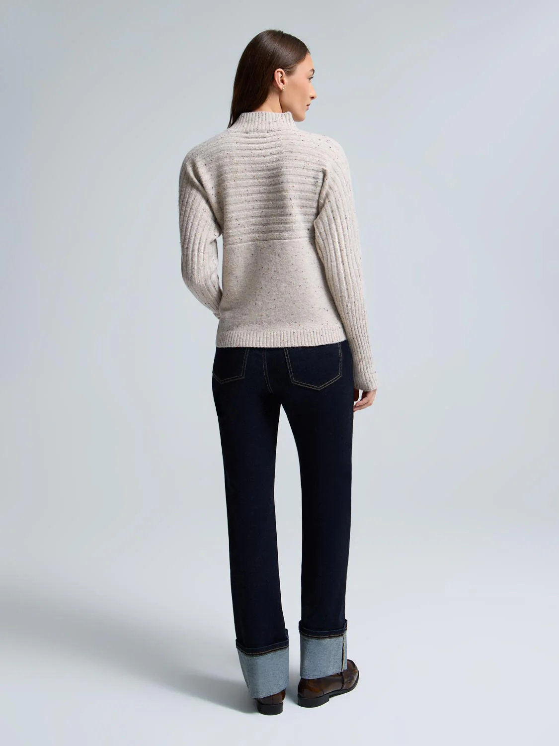 Mock Neck Dolman Sleeve Ribbed Sweater - Image 13