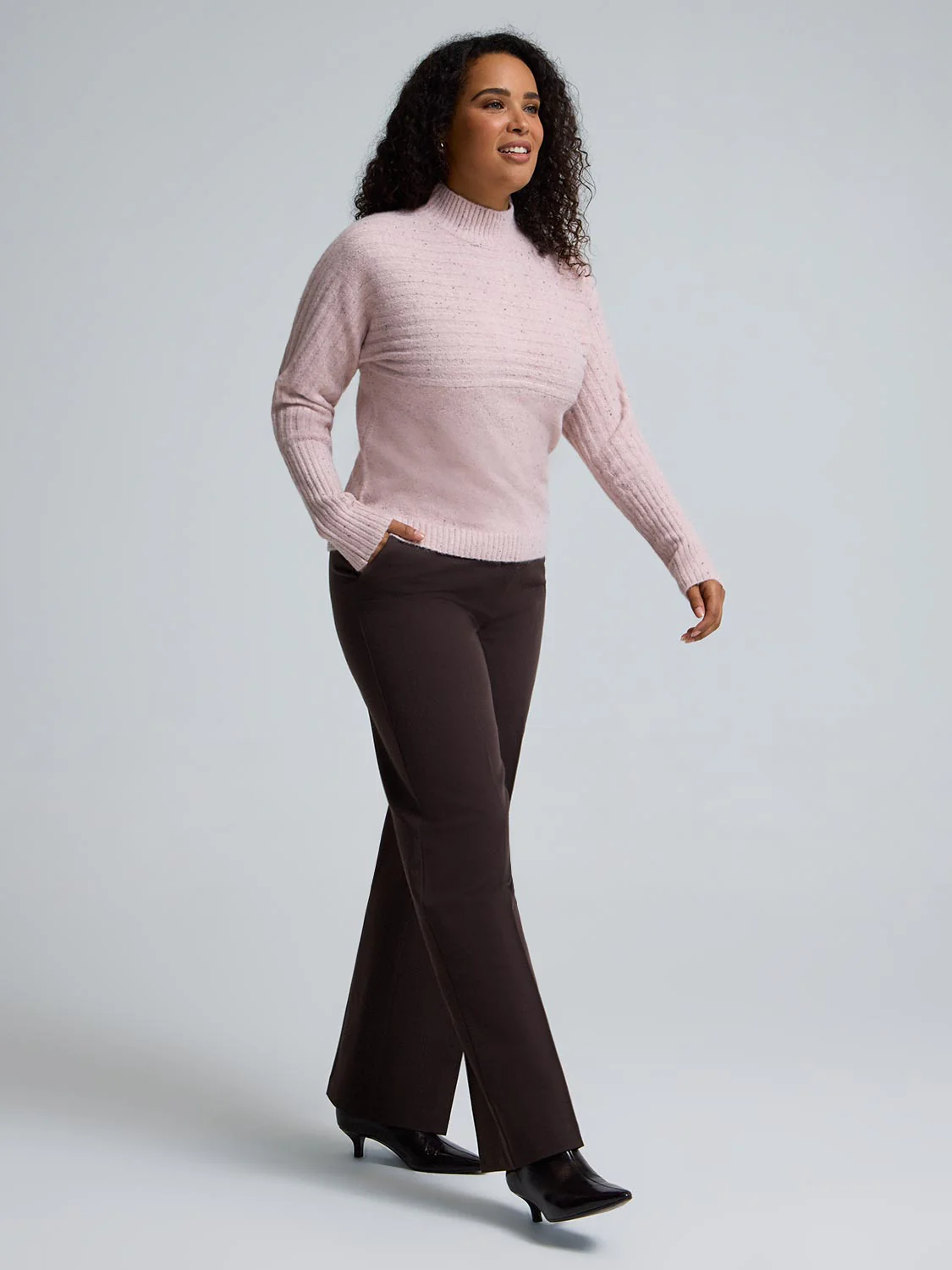 Mock Neck Dolman Sleeve Ribbed Sweater - Image 2
