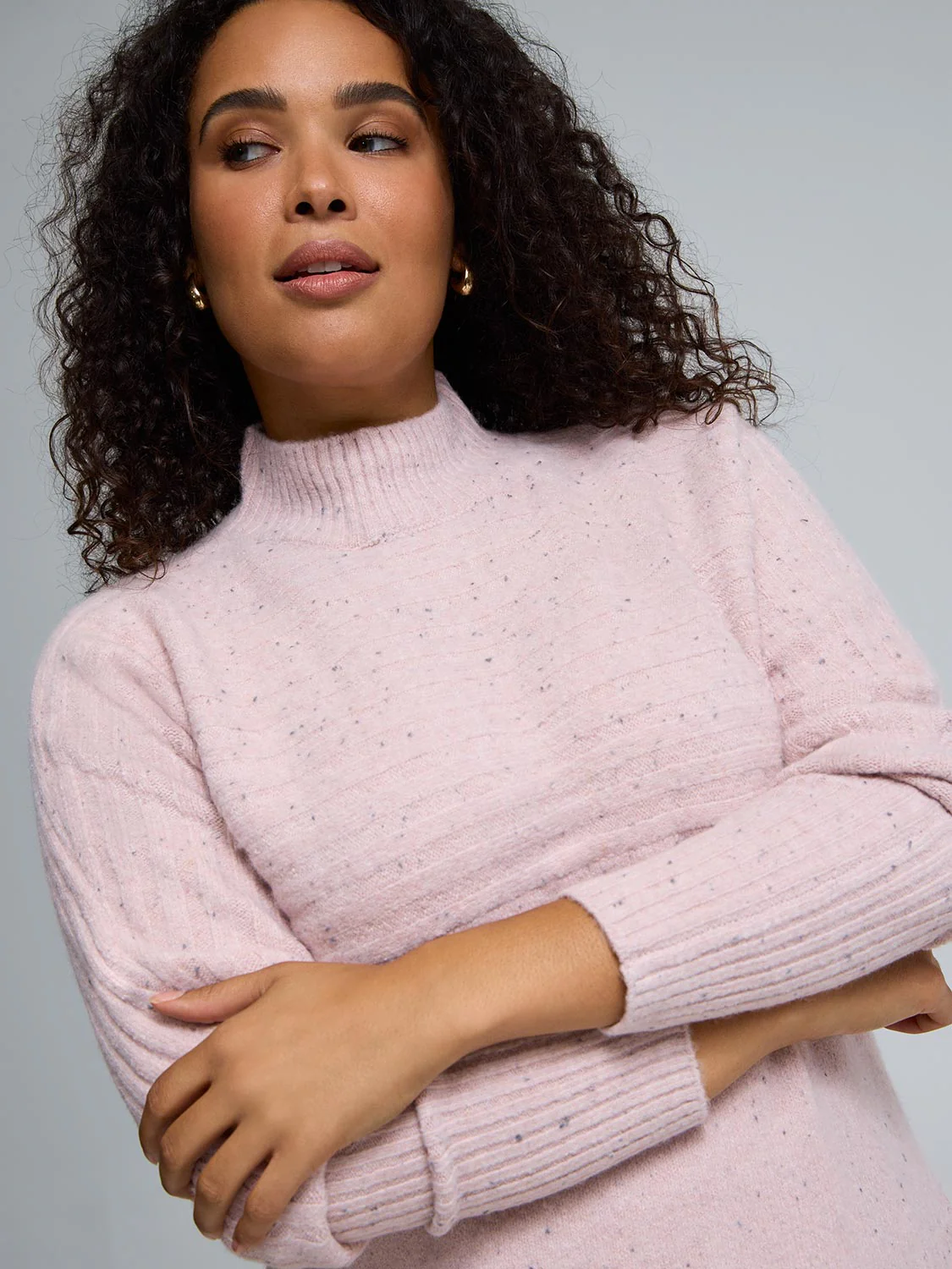 Mock Neck Dolman Sleeve Ribbed Sweater - Image 4