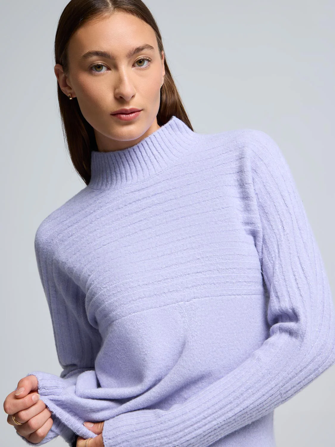 Mock Neck Dolman Sleeve Ribbed Sweater - Image 6