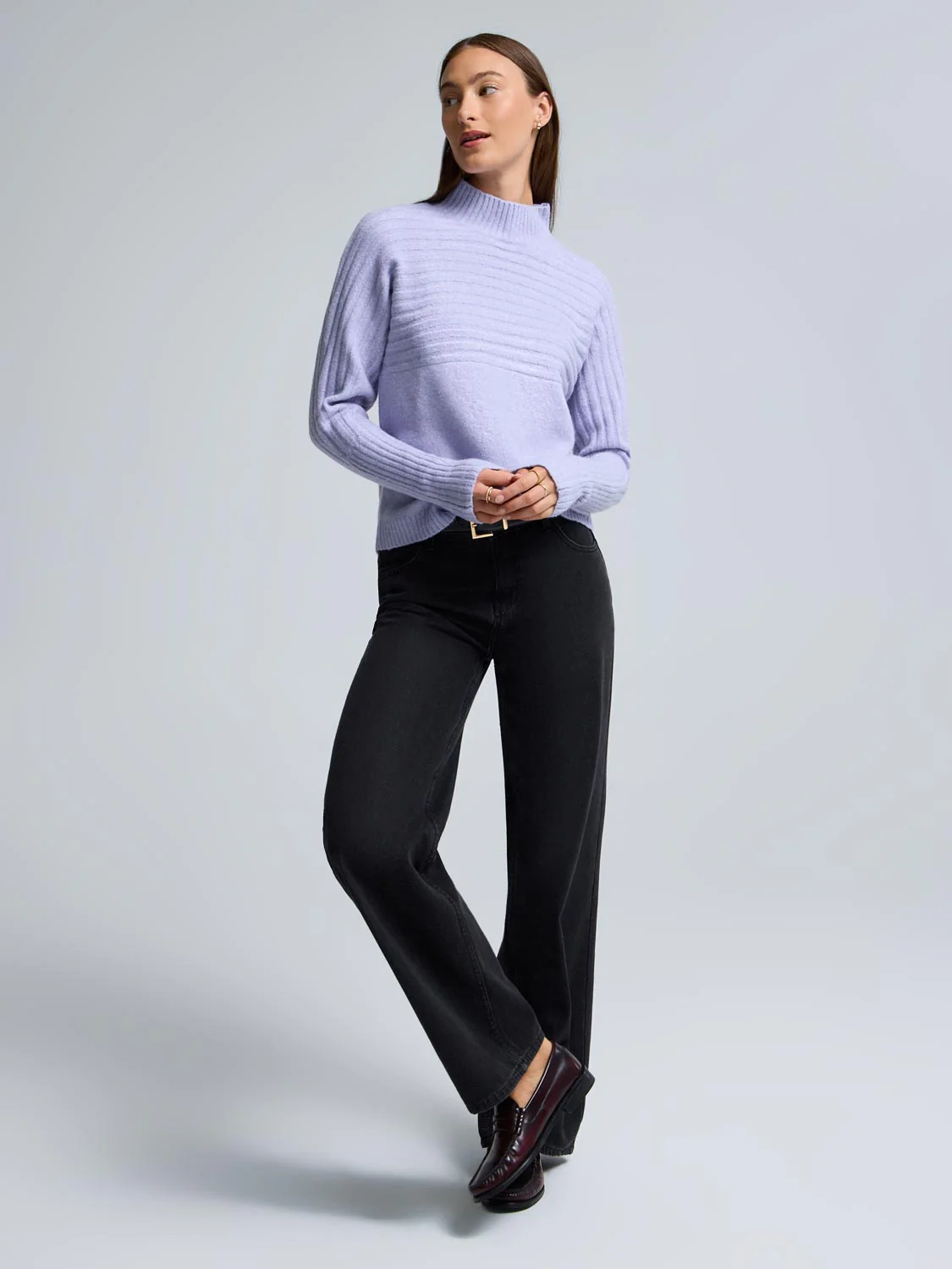 Mock Neck Dolman Sleeve Ribbed Sweater - Image 9
