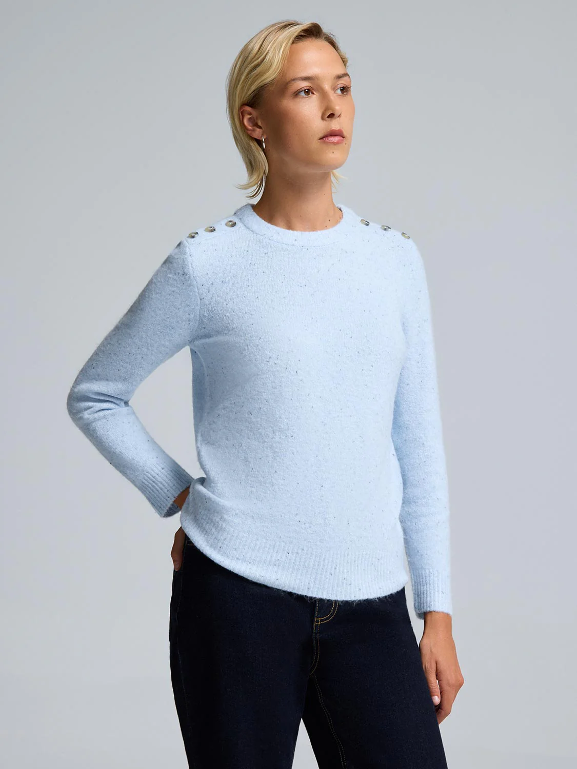 Crew Neck Sweater With Button Details - Image 2