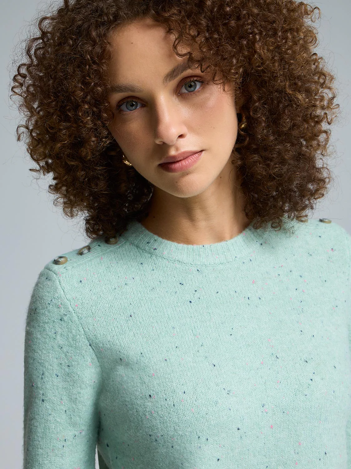 Crew Neck Sweater With Button Details - Image 5