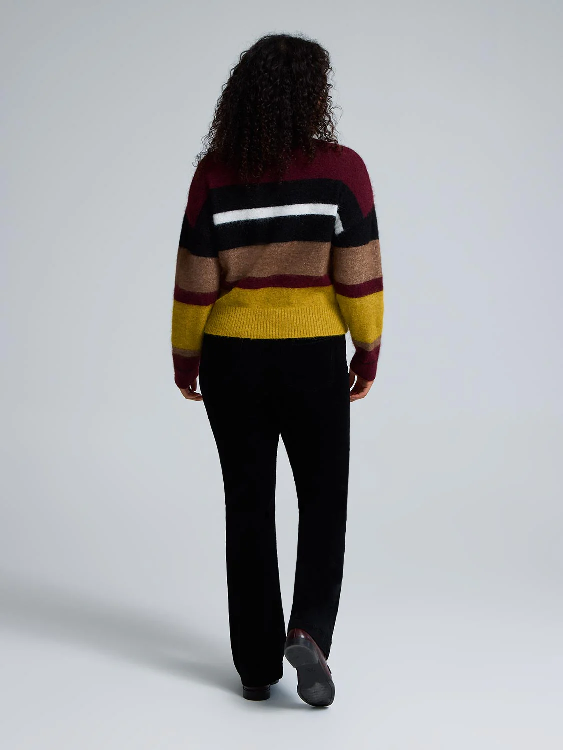 Mock Neck Striped Fuzzy Sweater - Image 4