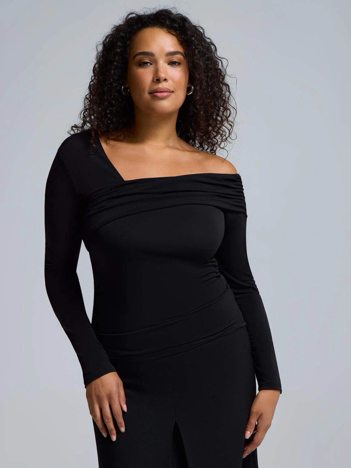 Asymmetric Foldover Neckline Top - Image 2