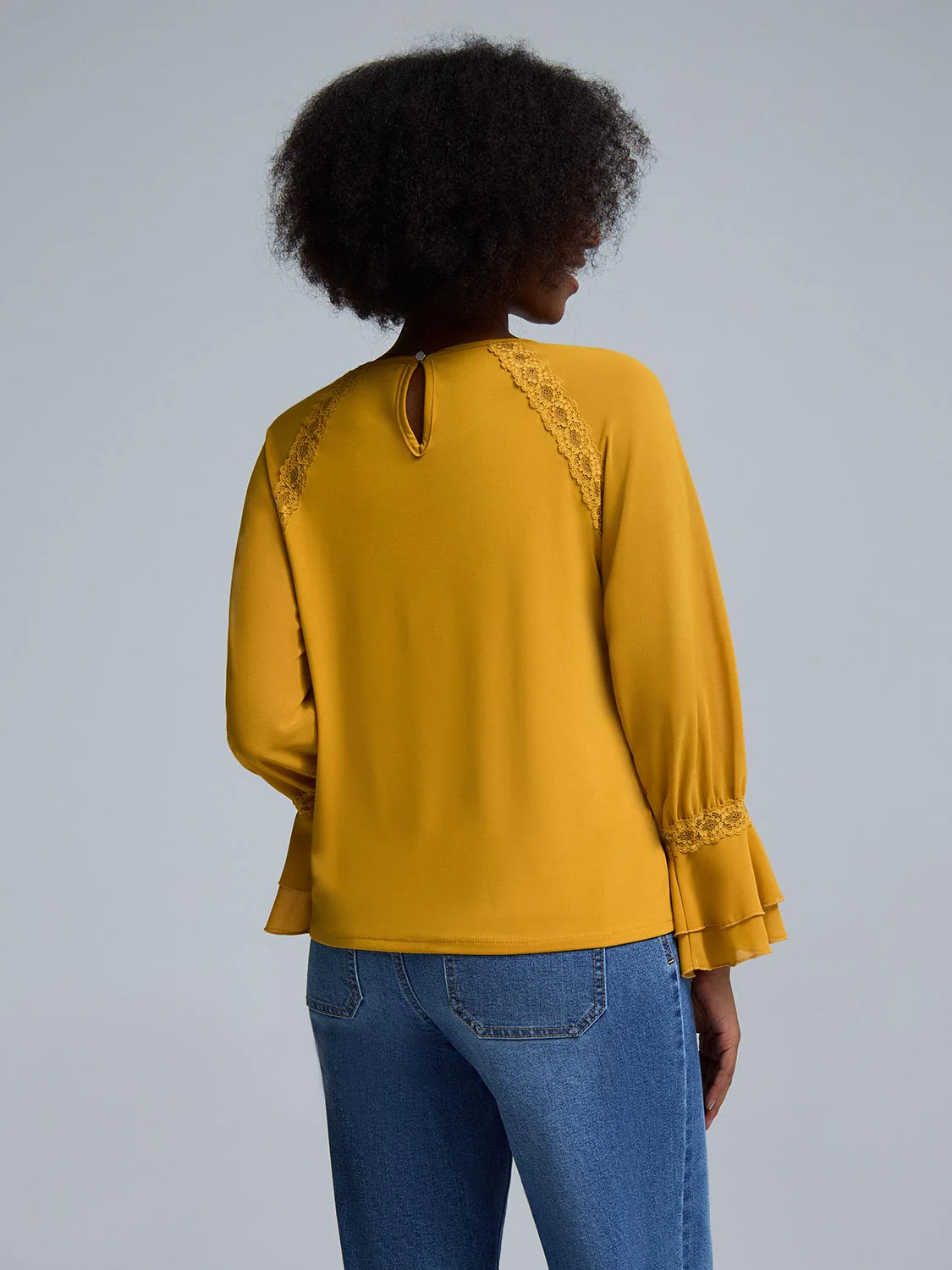 3/4 Chiffon Ruffle Sleeve Lace Top - Image 3