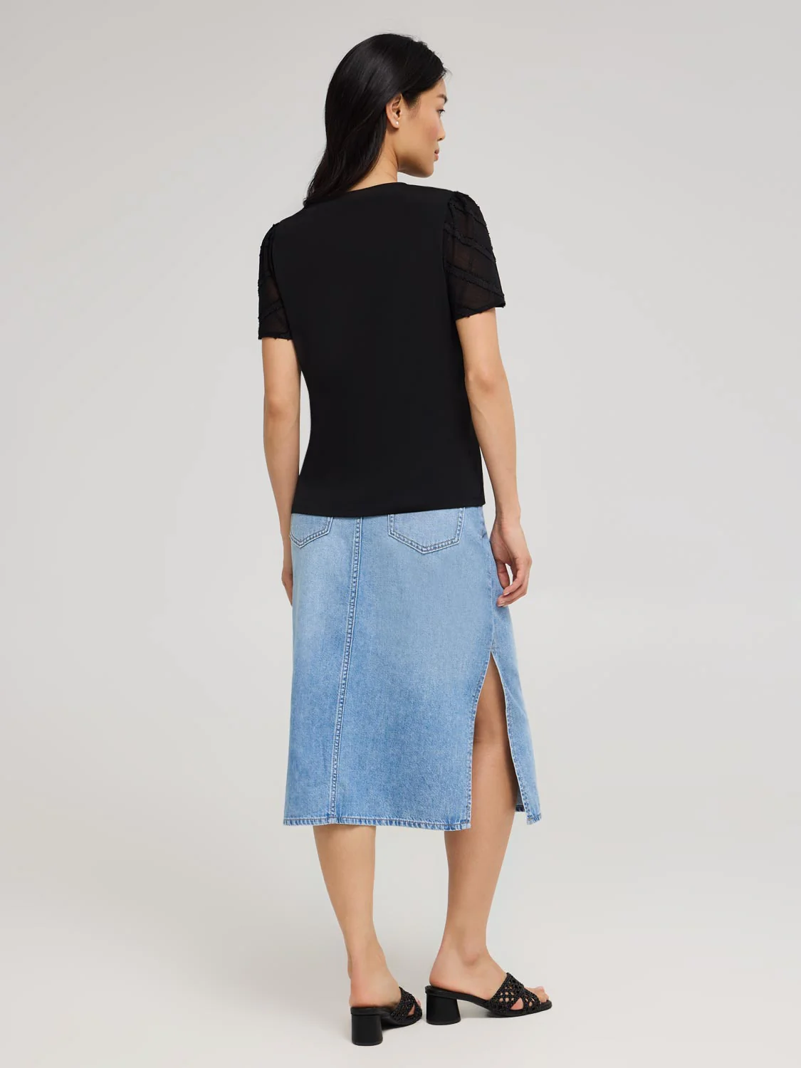 Plaid Chiffon Sleeve T-Shirt - Image 2