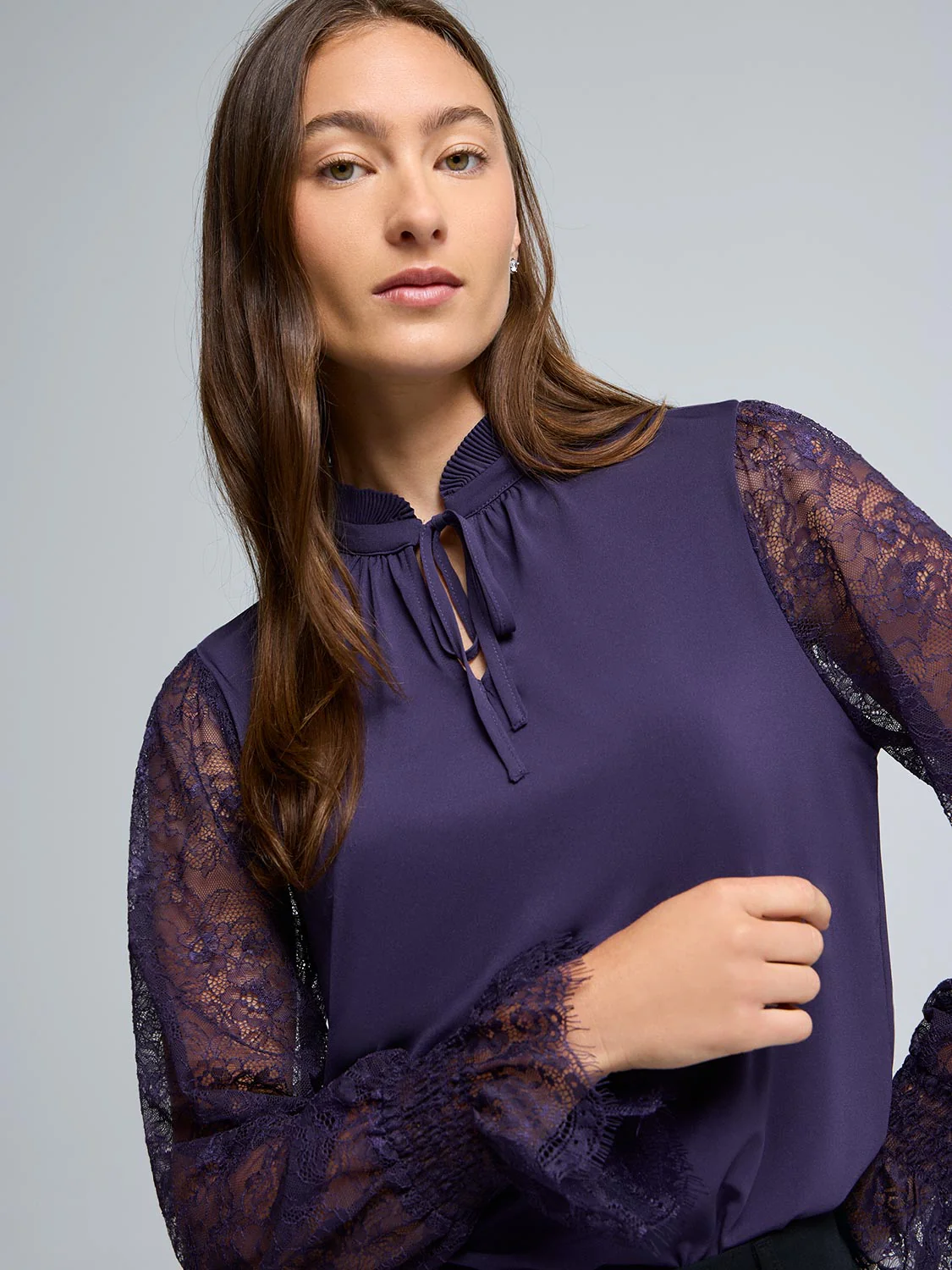 Lace Sleeve Tie Front Top