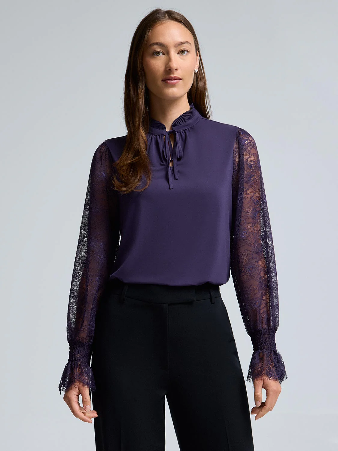 Lace Sleeve Tie Front Top - Image 2