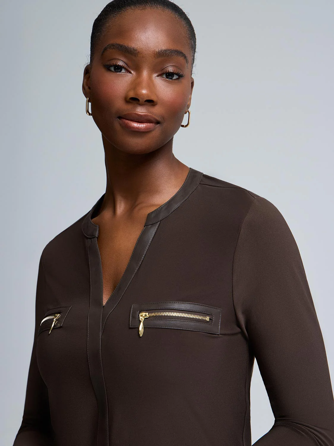 Faux Leather Notch Collar Top - Image 2