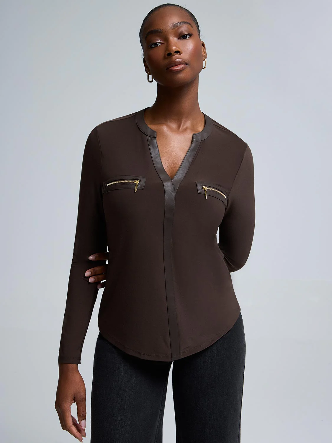 Faux Leather Notch Collar Top - Image 4