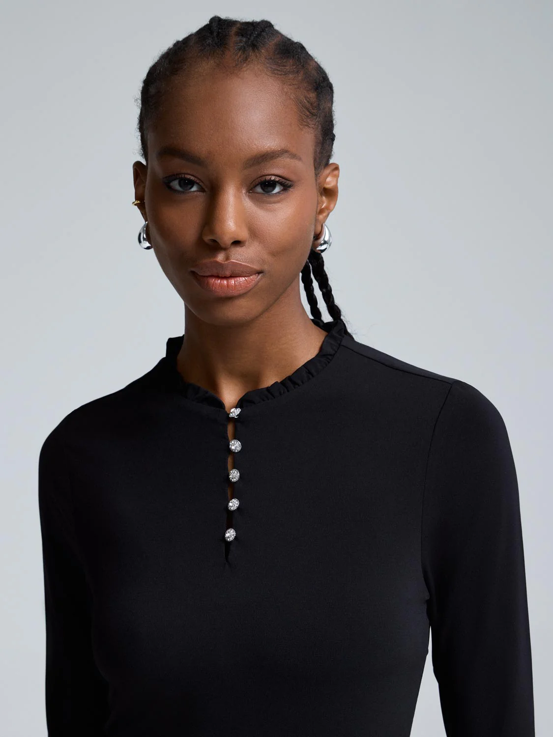Rhinestone Pie Crust Neck Top