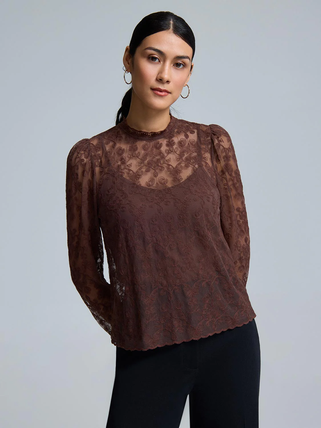 Floral Embroidered Mesh Top - Image 2