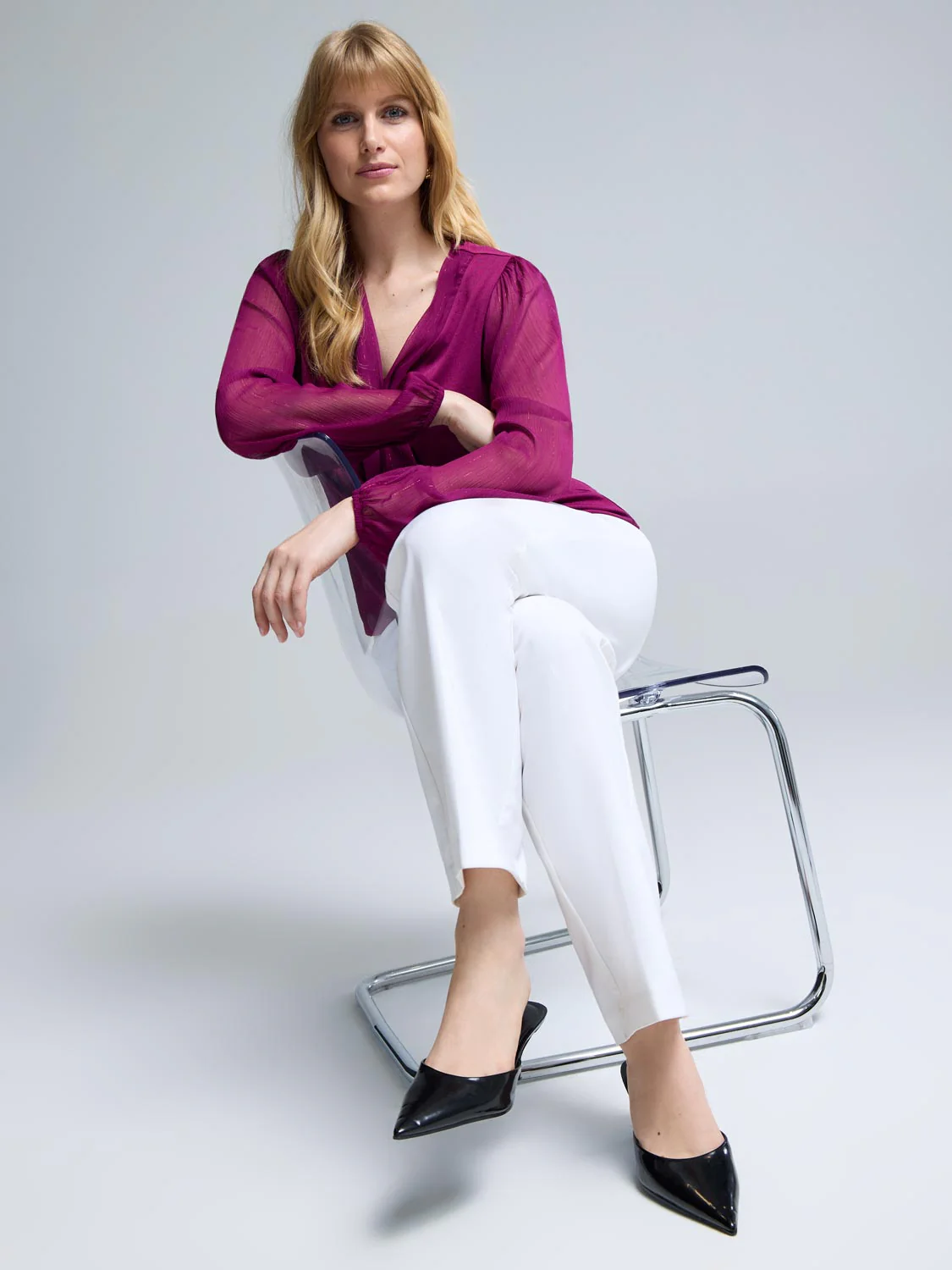 Chiffon Sleeve Metallic Top - Image 3