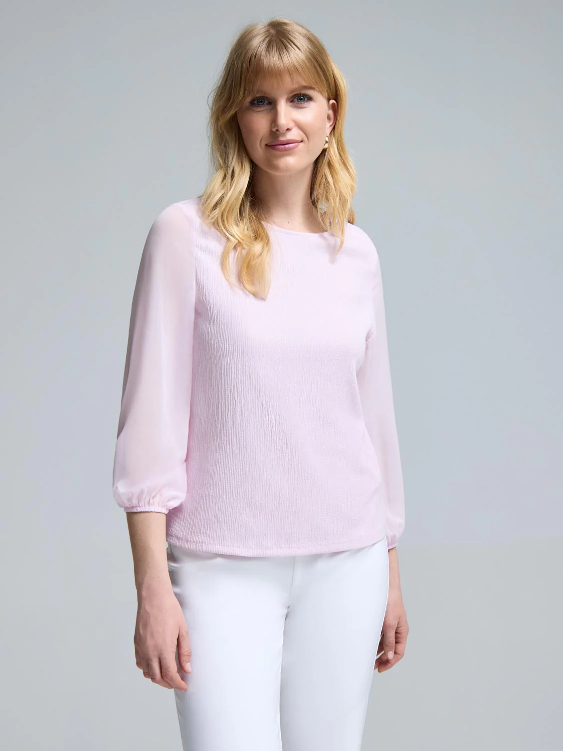 3/4 Balloon Sleeve Crew Neck Top - Image 2