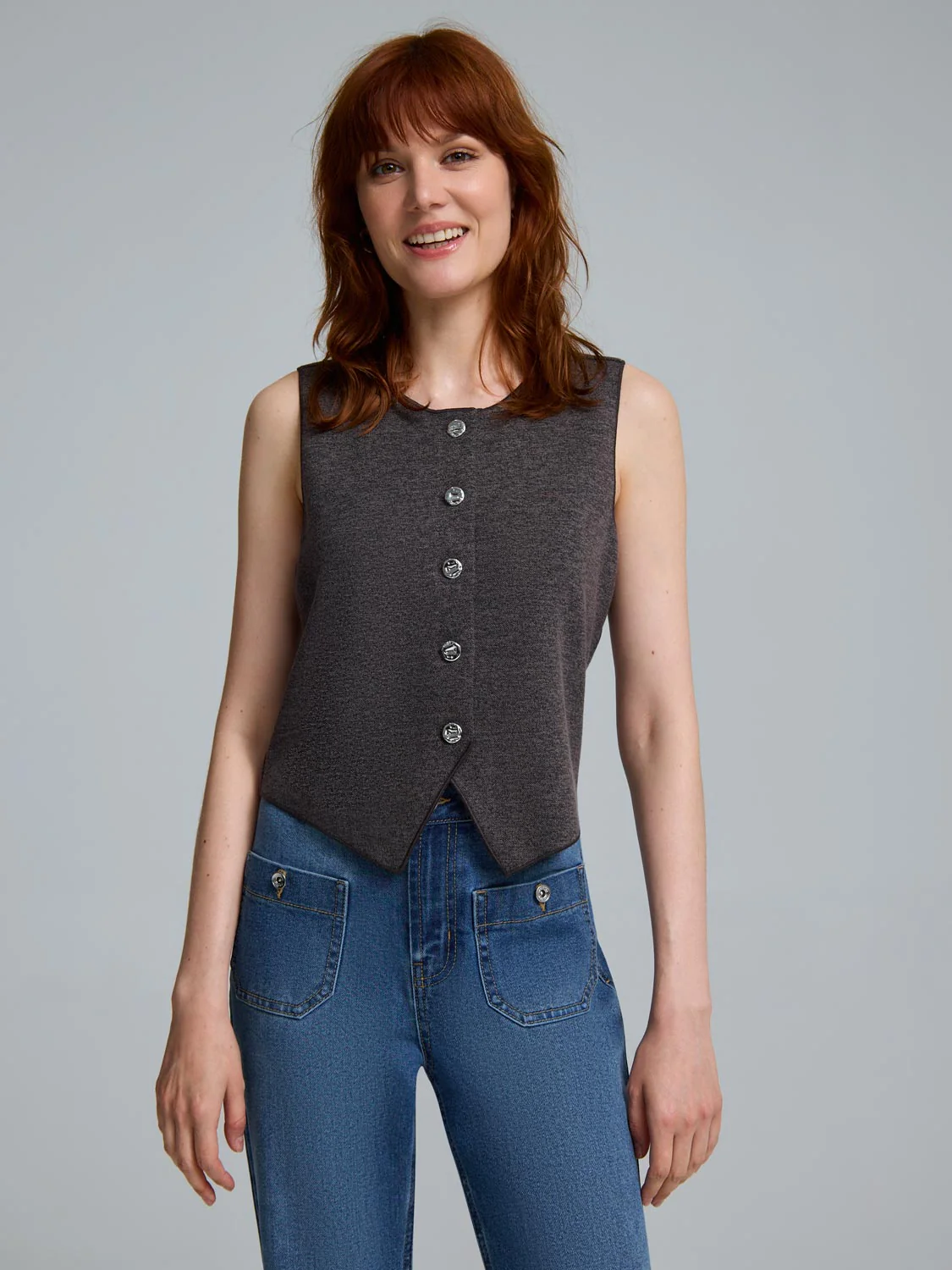 Button-Up Cropped Top