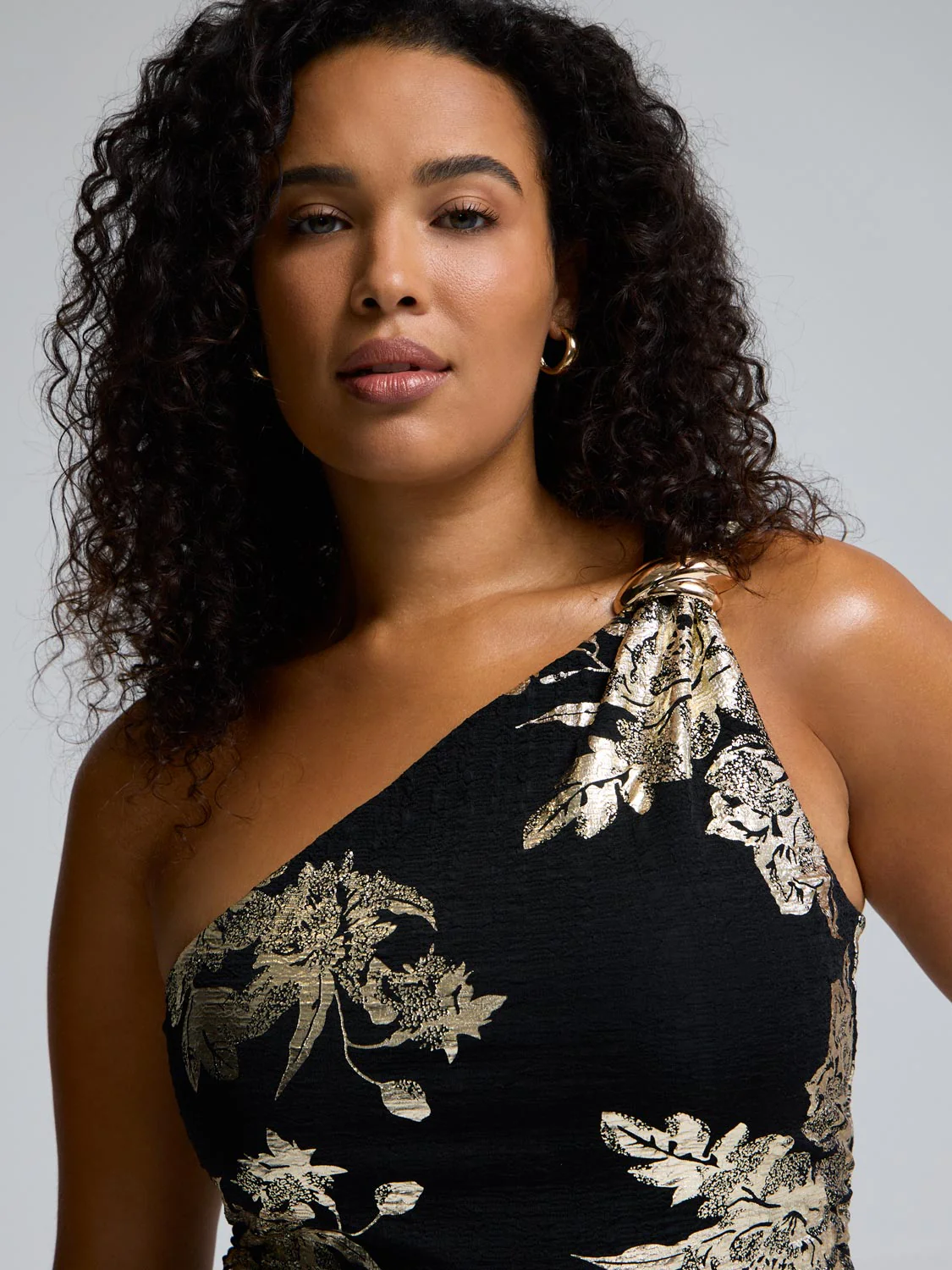 Foil Floral Print One-Shoulder Top - Image 2