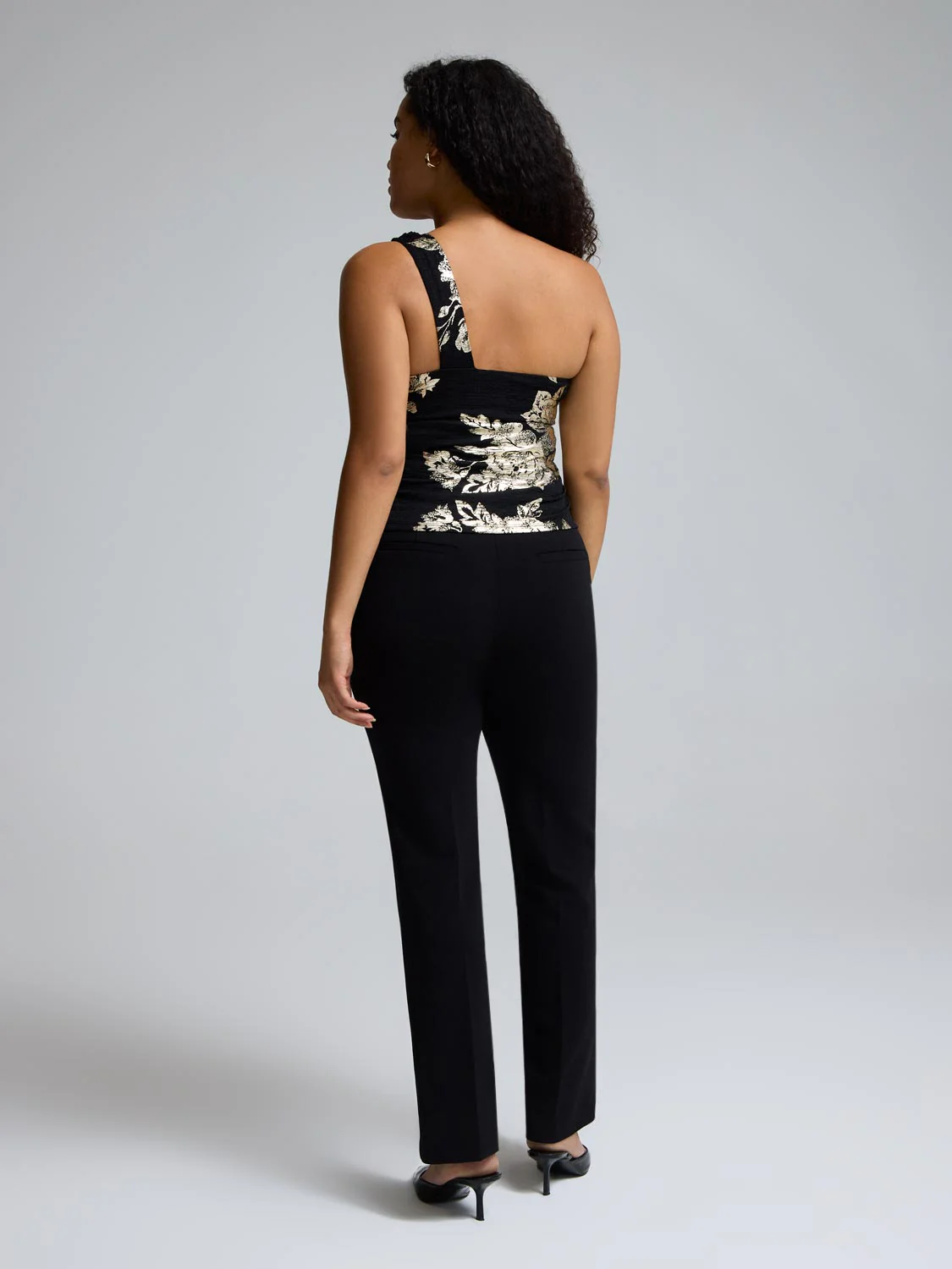 Foil Floral Print One-Shoulder Top - Image 4