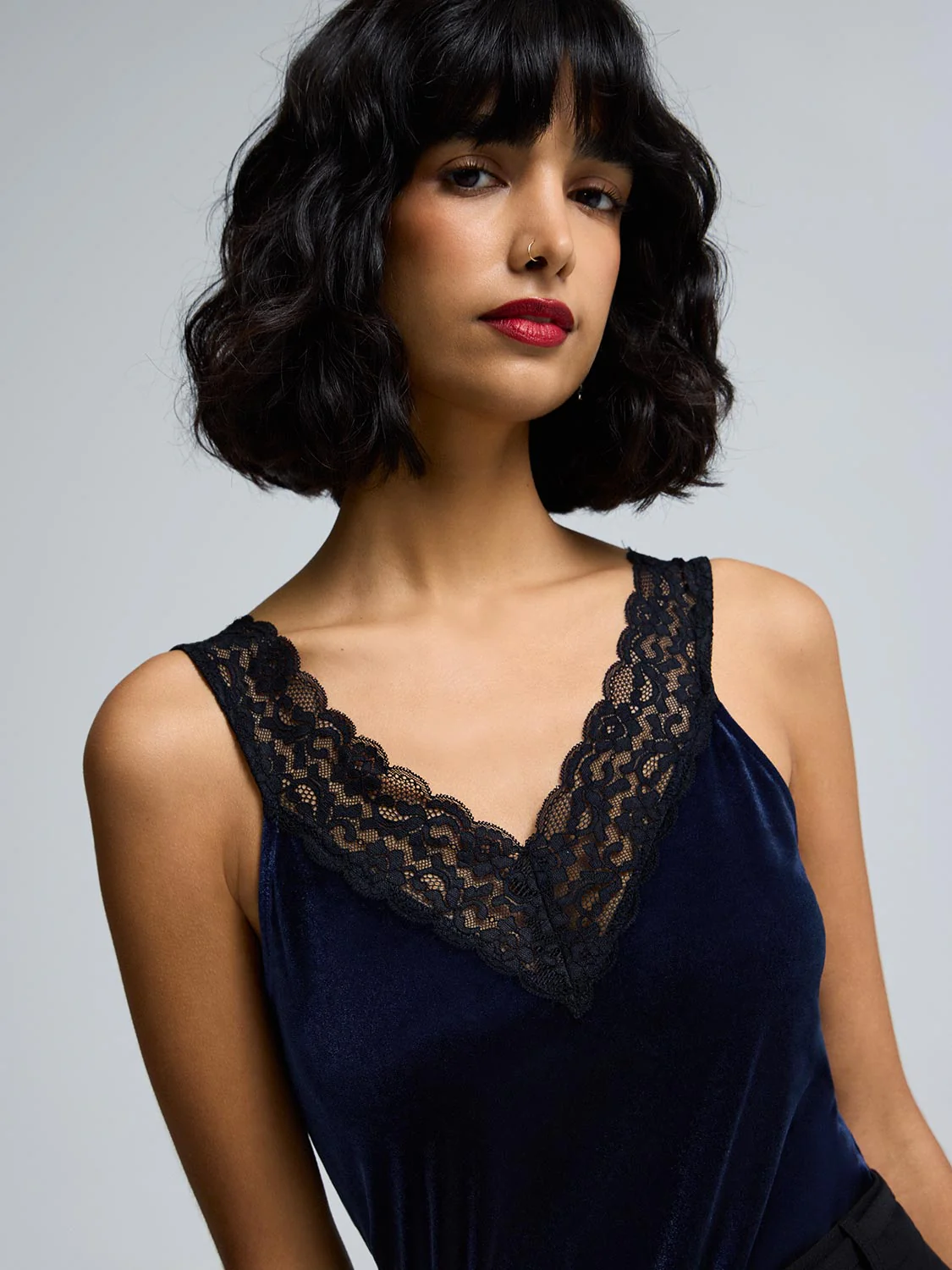 Lace V-Neck Velvet Tank Top - Image 6