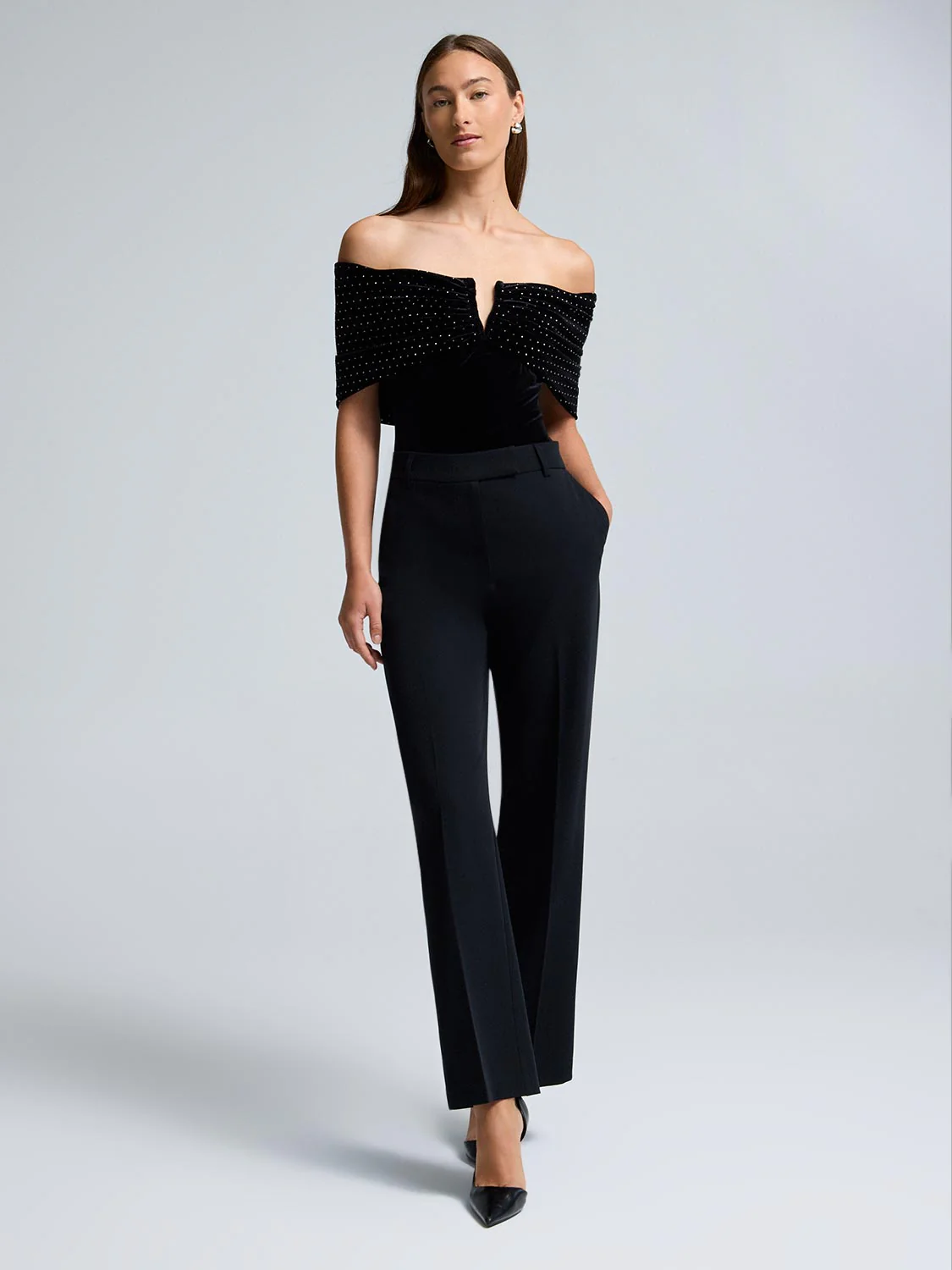 Off-The-Shoulder Rhinestone Velvet Top - Image 2