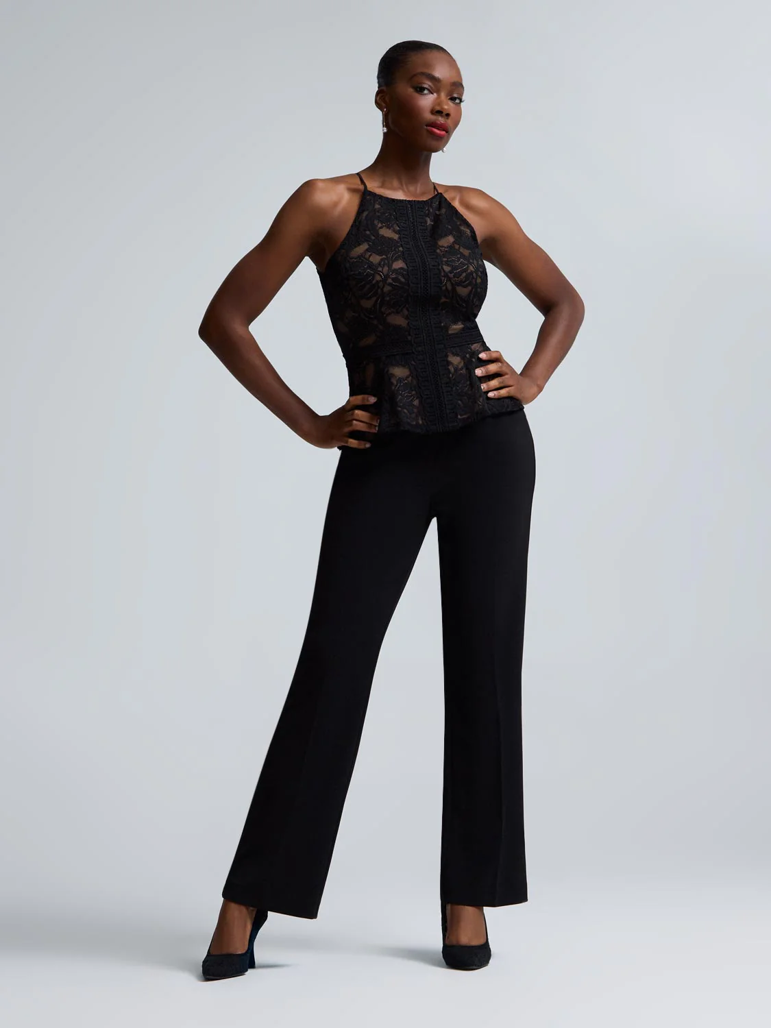 Lace Halter Neck Peplum Top - Image 3