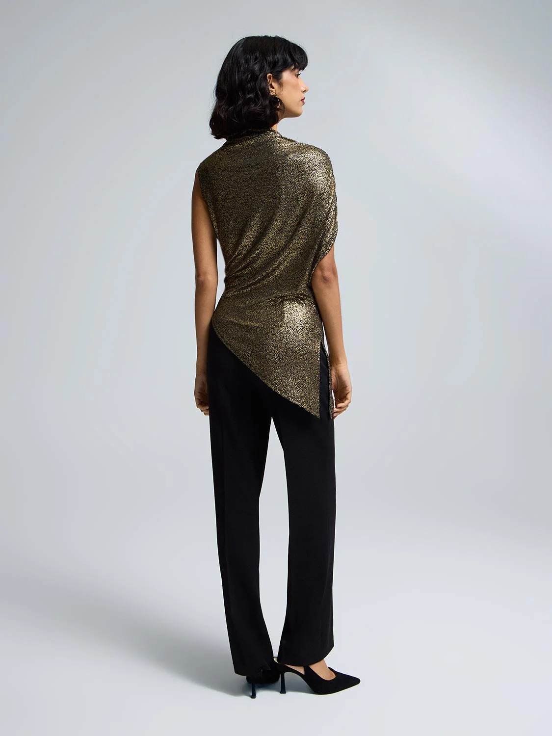 Foil Mock Neck Asymmetrical Top - Image 4
