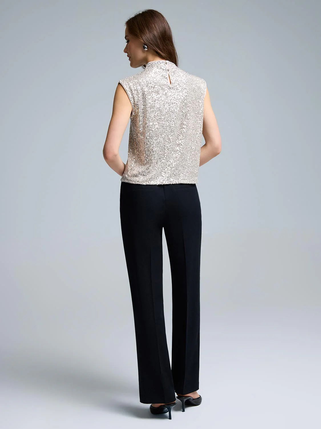 Sequin Mesh Funnel Neck Top - Image 3