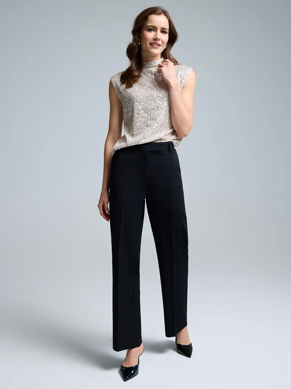 Sequin Mesh Funnel Neck Top - Image 4