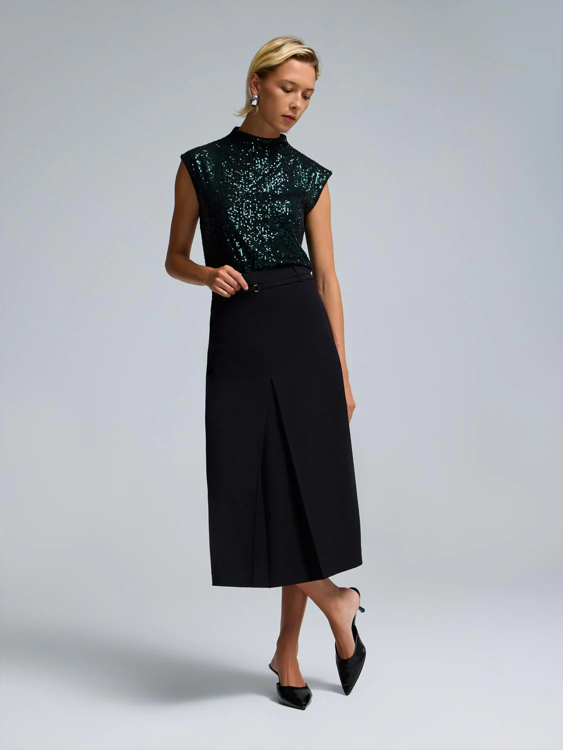 Sequin Mesh Funnel Neck Top - Image 9