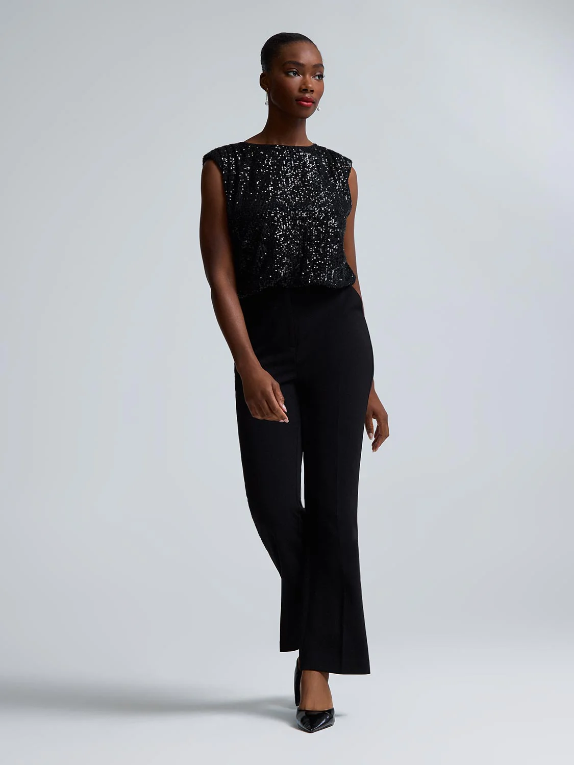 Cropped Sequin Mesh Bubble Hem Top - Image 3