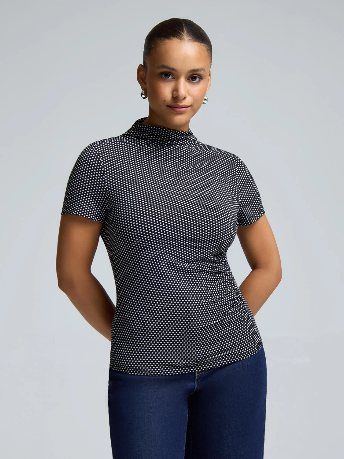 Funnel Neck Polka-Dot Top - Image 2