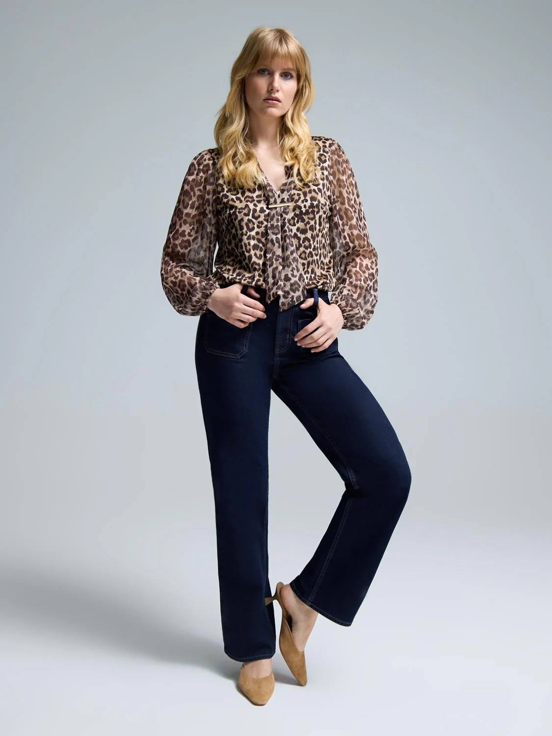 Animal Print Chiffon Sleeve Metallic Top - Image 3