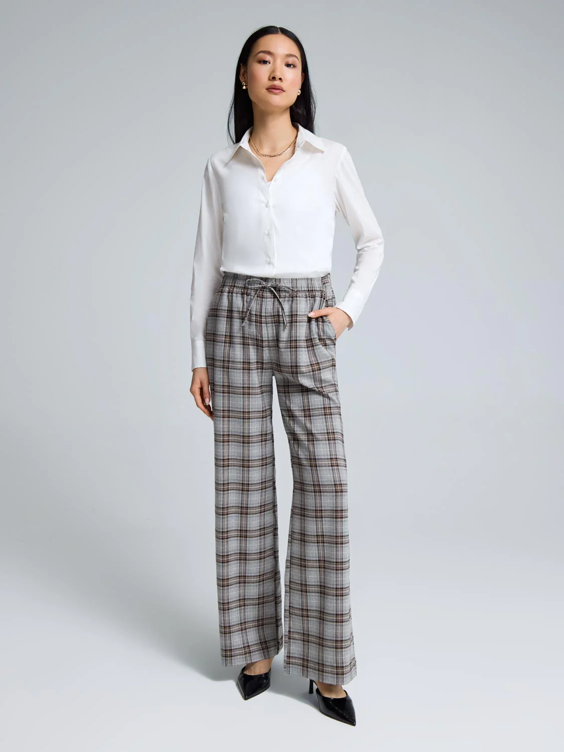 Wide-Leg Plaid Pants - Image 3
