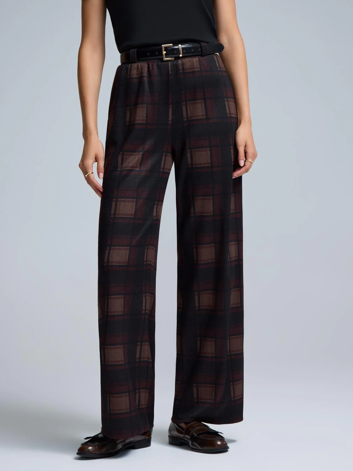 Wide-Leg Plaid Pants - Image 3