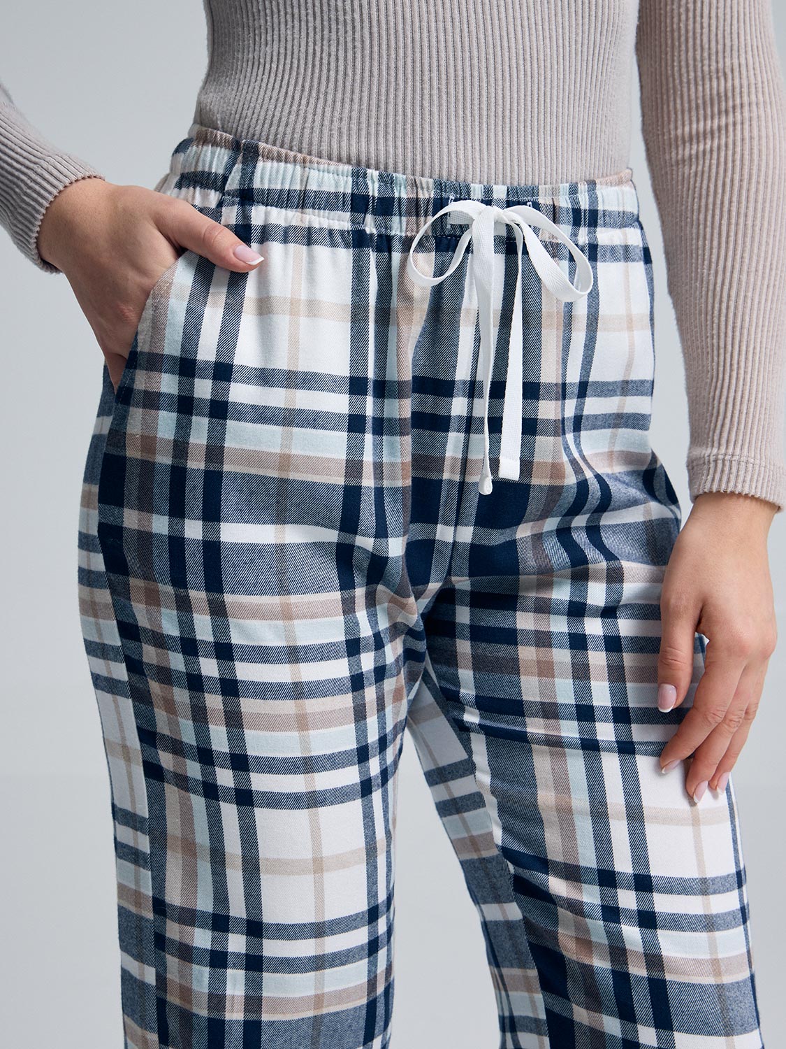 Wide Leg Plaid Pajama Pants - Image 3