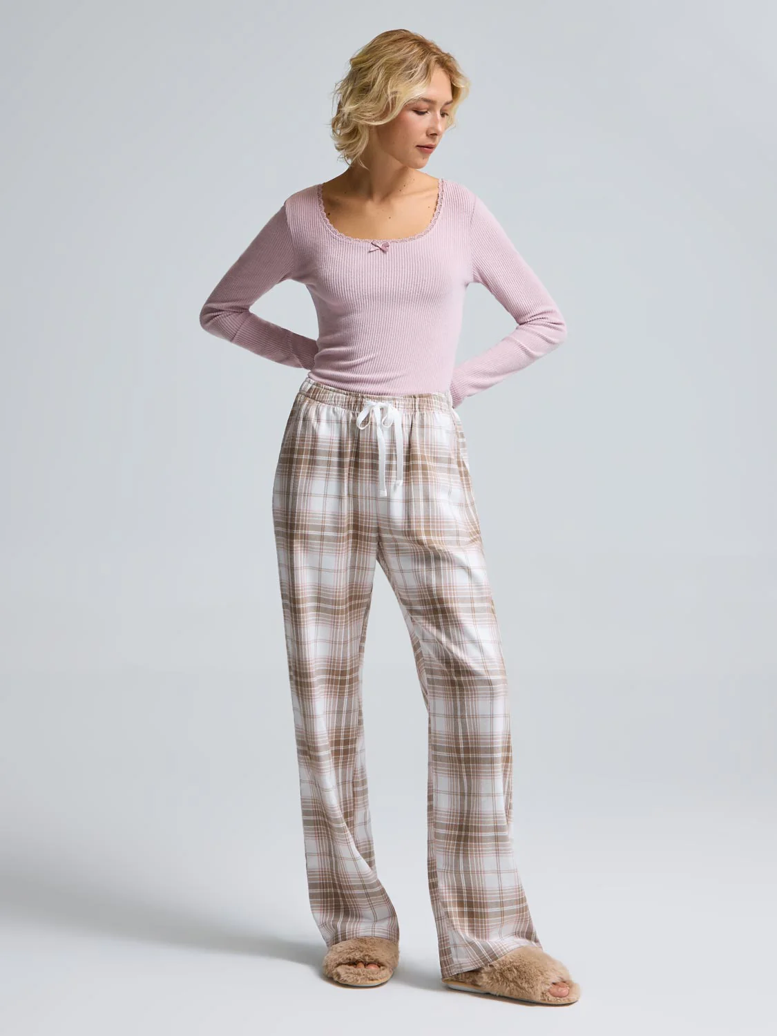 Wide Leg Plaid Pajama Pants - Image 7