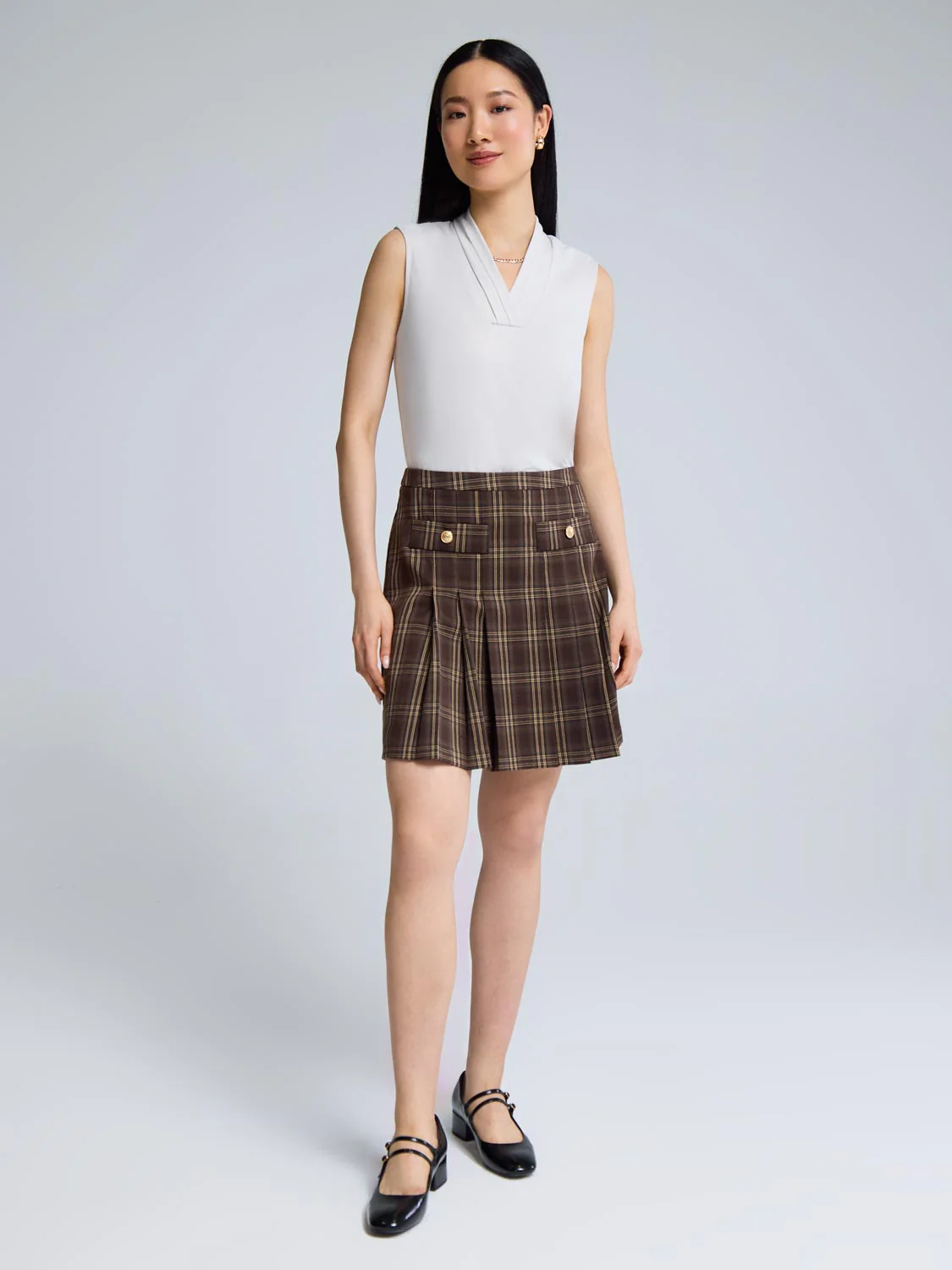 Front Pleated Plaid Mini Skirt - Image 3