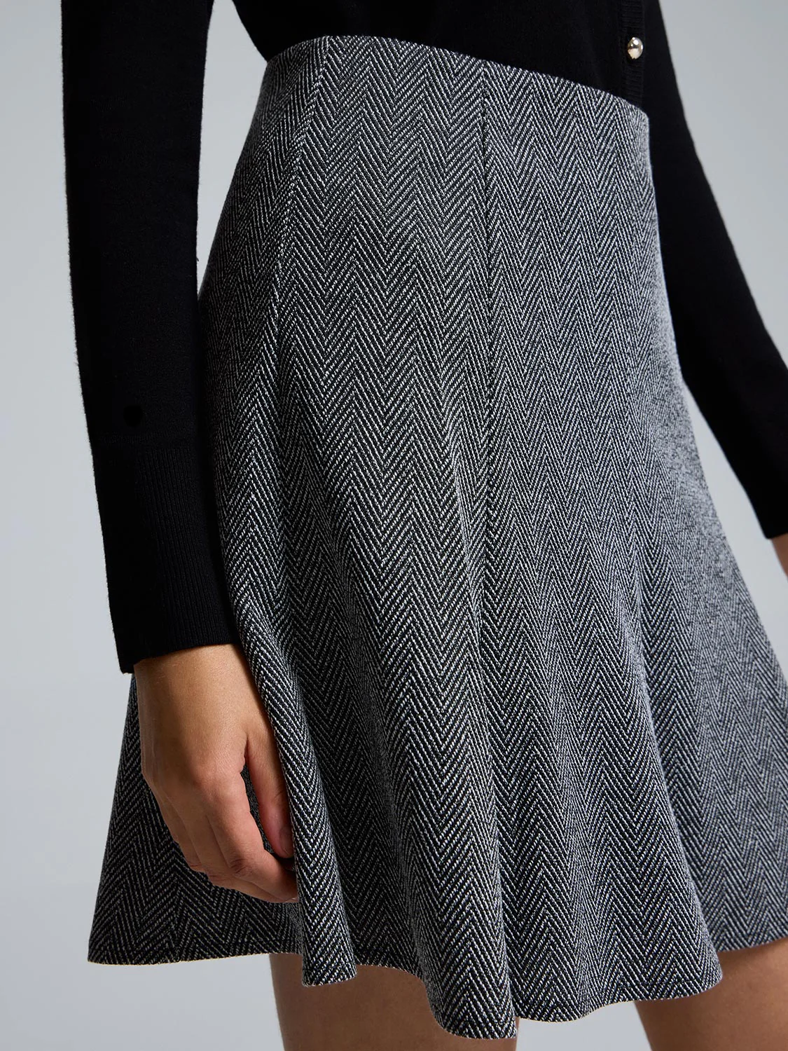 Herringbone Pleated Mini Skirt - Image 4