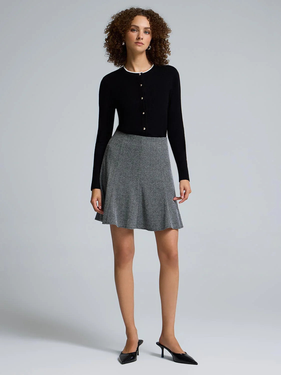 Herringbone Pleated Mini Skirt - Image 5
