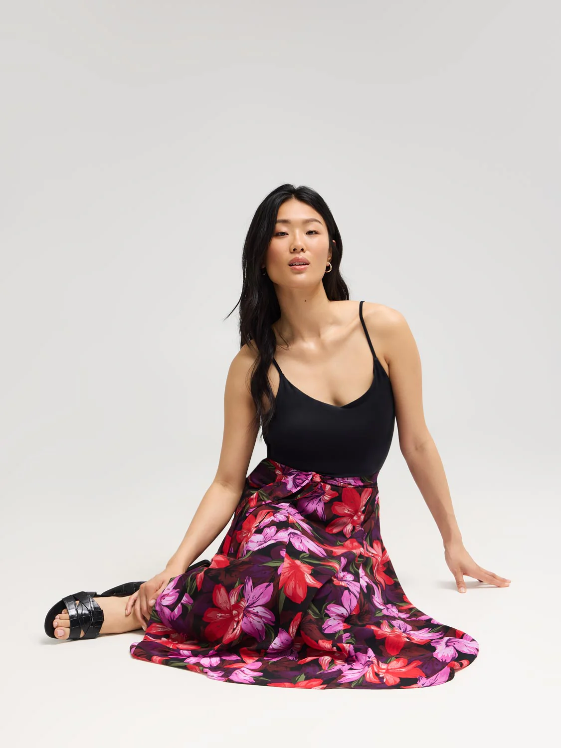Floral Chiffon Long Skirt With Front Sash - Image 5