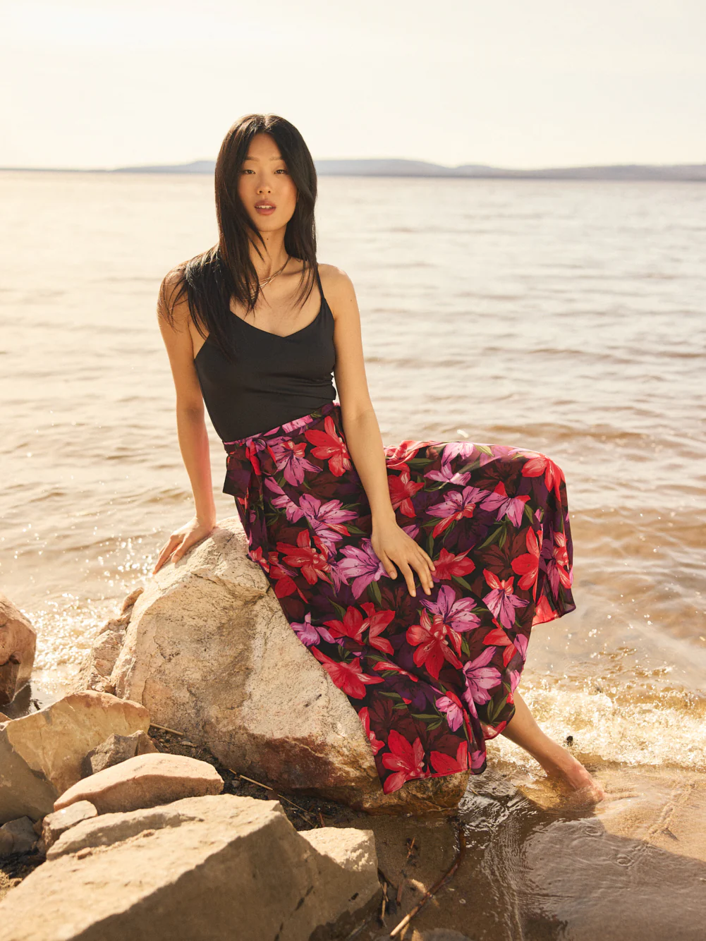 Floral Chiffon Long Skirt With Front Sash - Image 6
