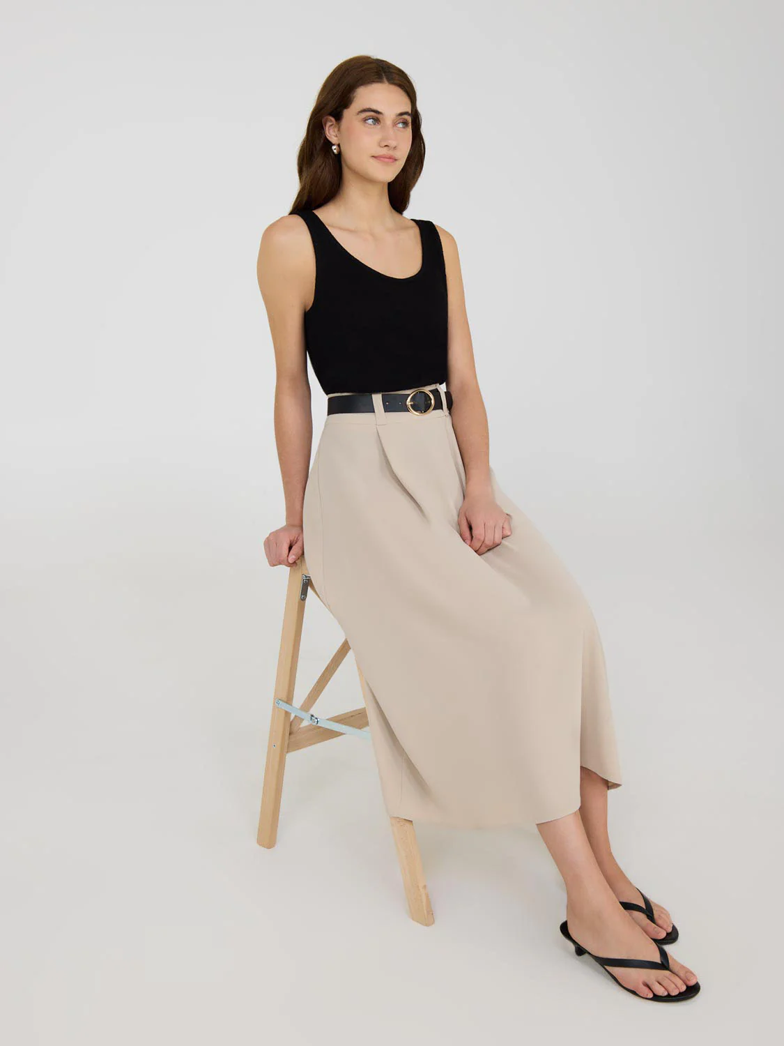 Belted A-Line Satin Skirt - Image 5