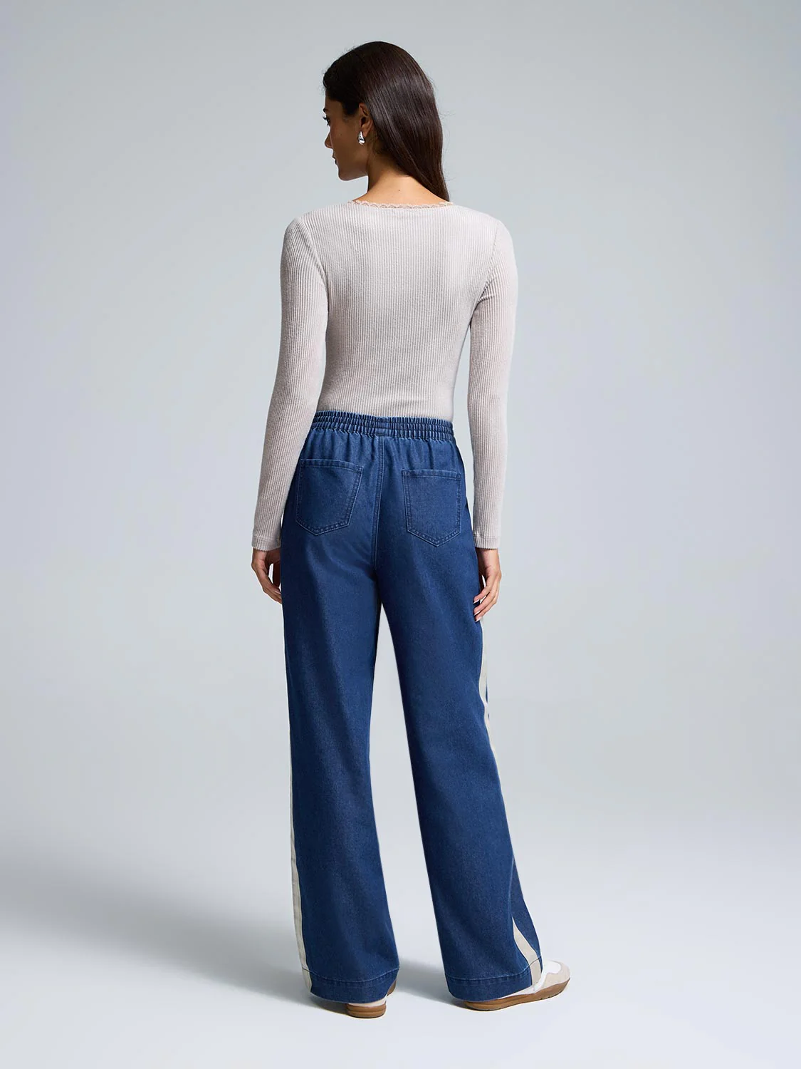 Drawstring Wide-Leg Denim Pants - Image 2