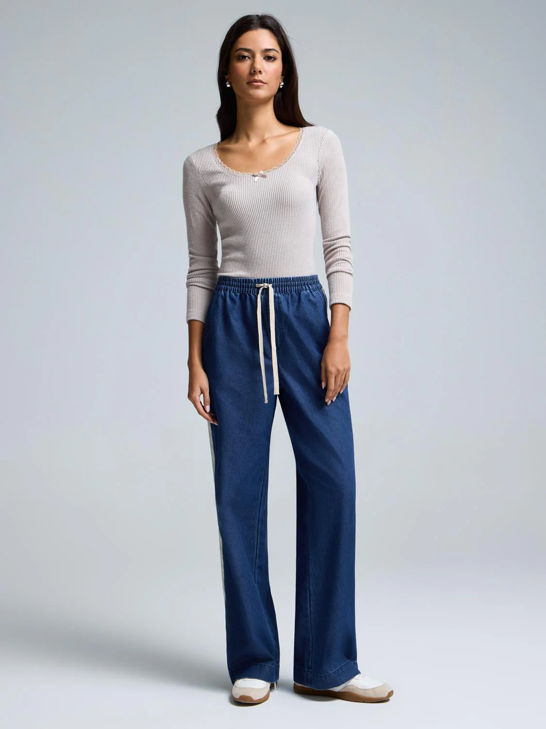 Drawstring Wide-Leg Denim Pants - Image 5