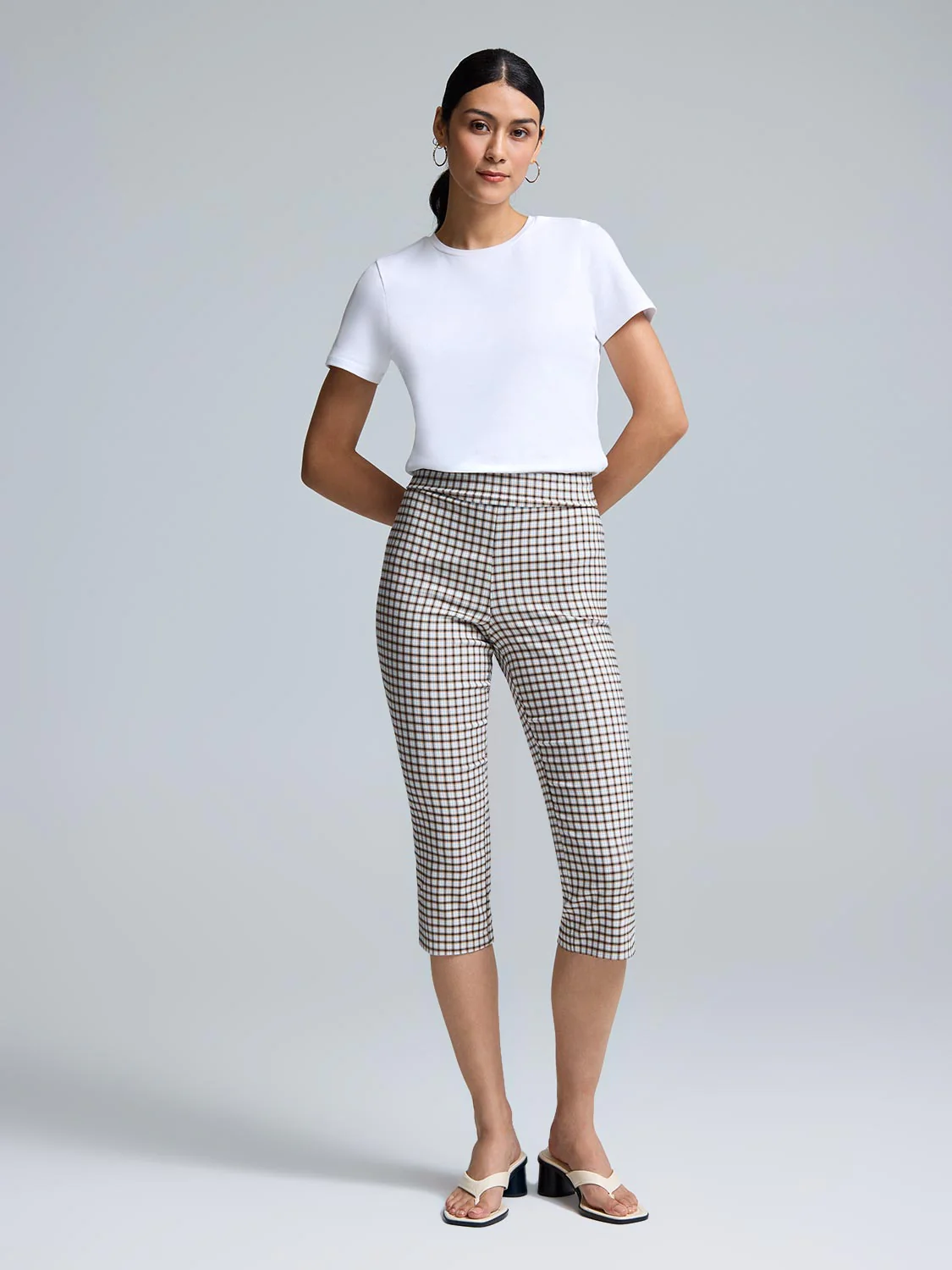 Plaid Wide Waistband Capri Pants - Image 4