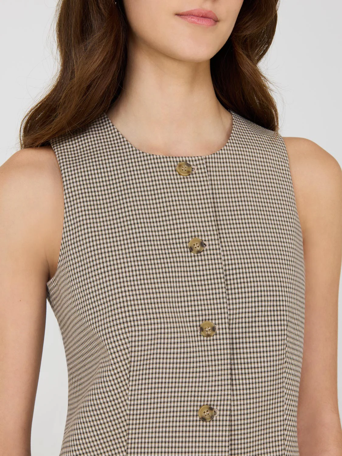 Plaid Sleeveless Button-Front Vest - Image 3