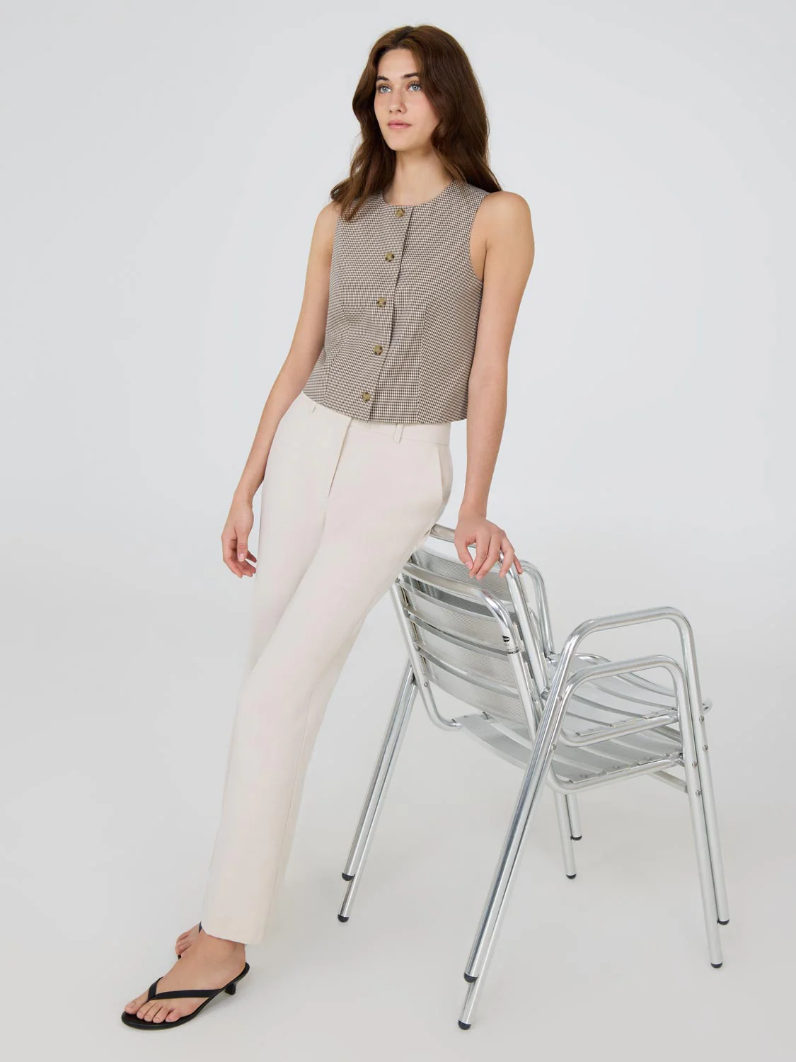 Plaid Sleeveless Button-Front Vest - Image 4