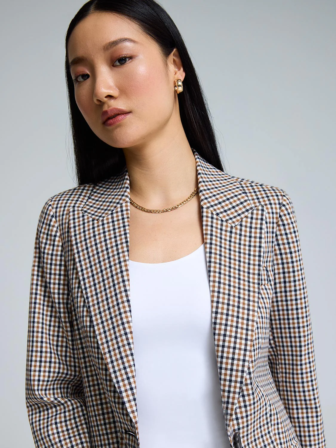 1-Button Plaid Blazer - Image 3