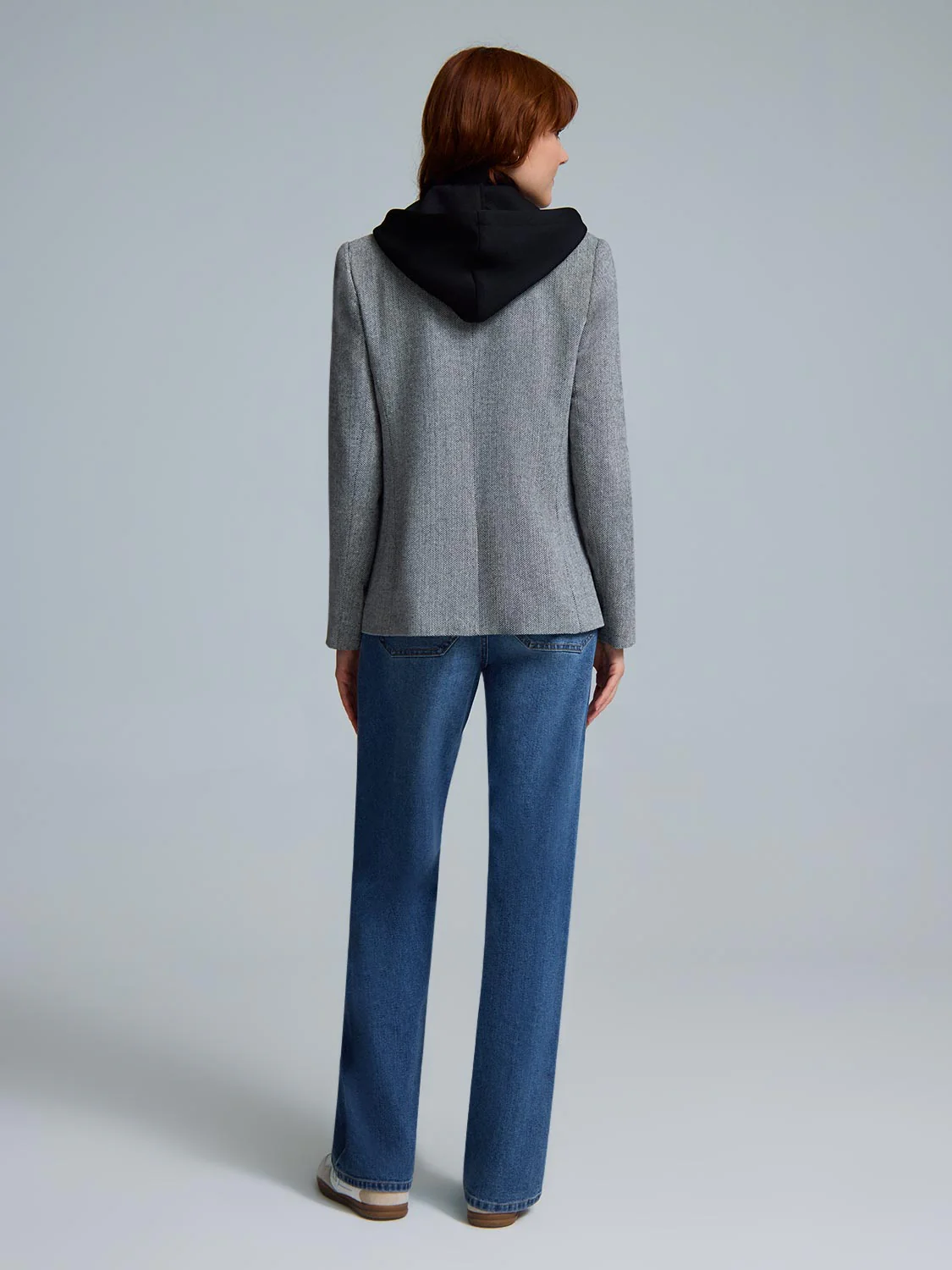 Herringbone Blazer With Attached Hood - Image 4