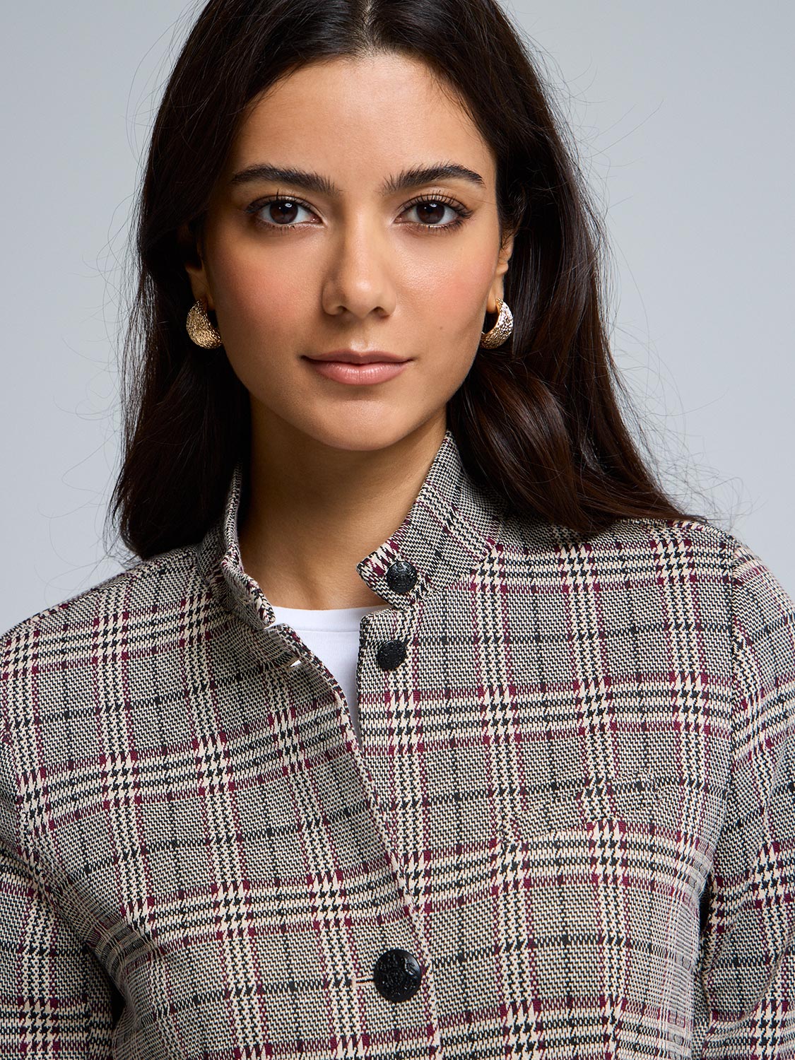 High Neck Plaid Blazer - Image 4